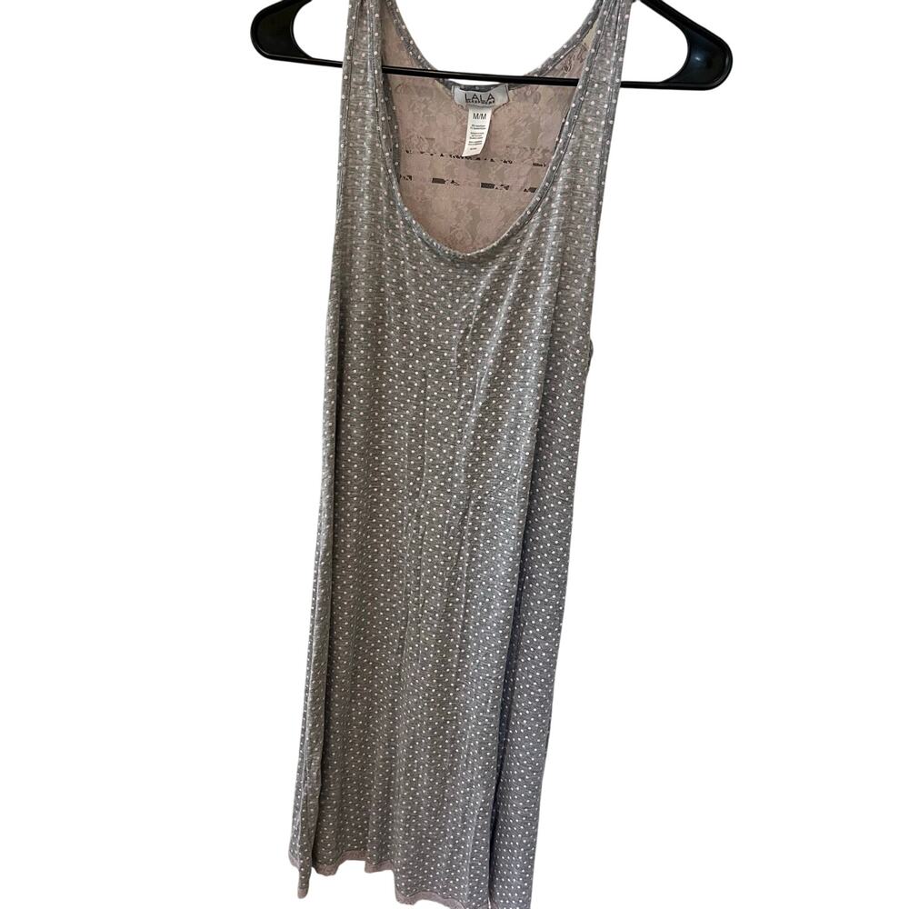 LALA Sleepwear Women's Gray and PInk Sleeveless Pajama Shirt Size Medium Preppy